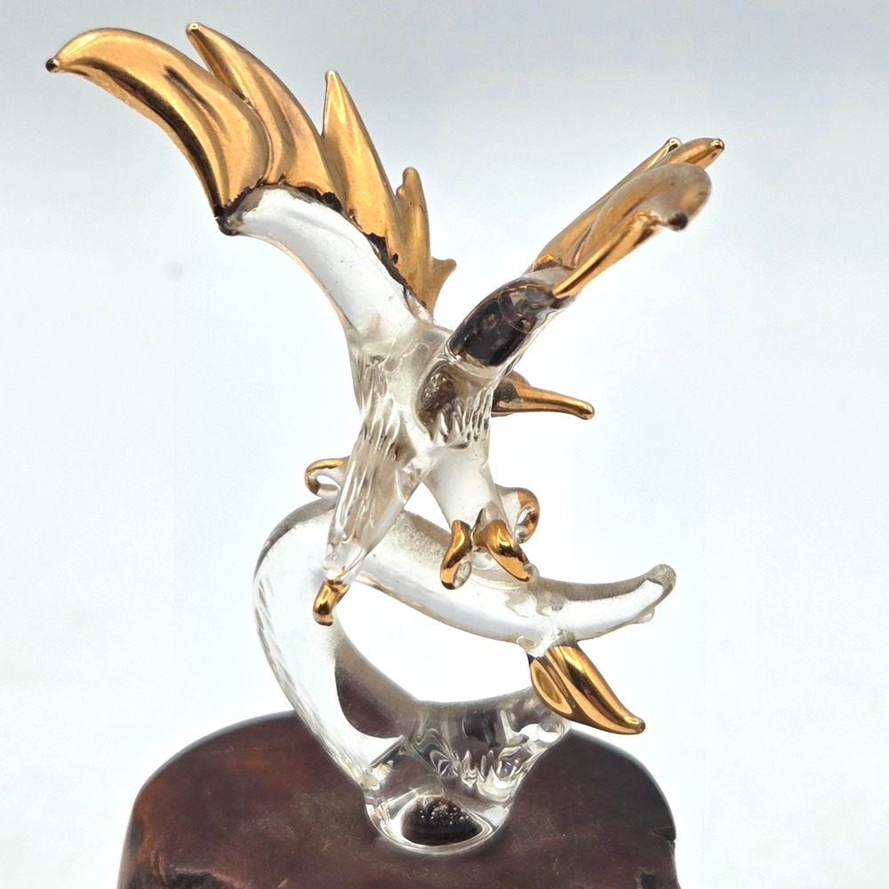 Glass Baron Bald Eagle 22 KT Gold Tipped Wings On Burl Wood Base 4.5" VINTAGE - Picture 6 of 9